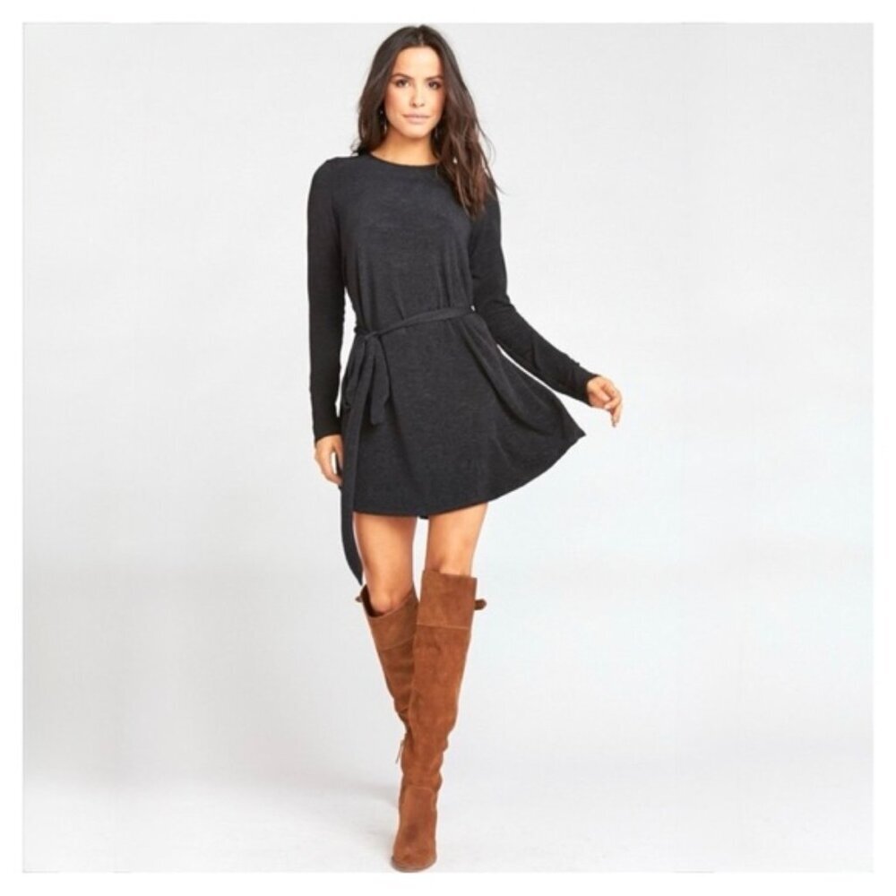 SHOW ME YOUR MUMU • Toby Tie-Waist Trapeze Dress in Ripple Black